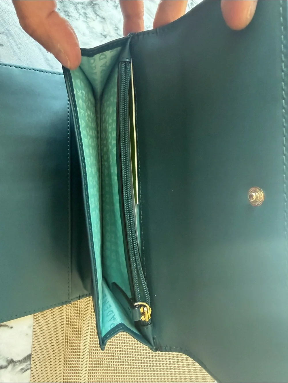 kate spade Dark Teal Pebbled Leather Continental Wallet with Gold Hardware